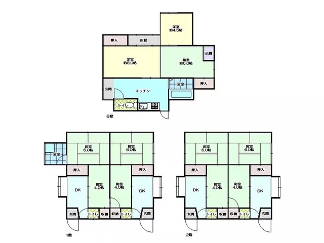 Approximately 102 tsubo of spacious land. A single-story house and an apartment are built, and repairs are also being considered.