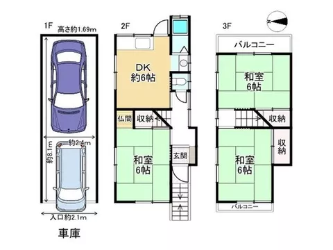 ■Two-car garage available (depending on vehicle type)■3-story 3DK■Balcony on both east and west sides
