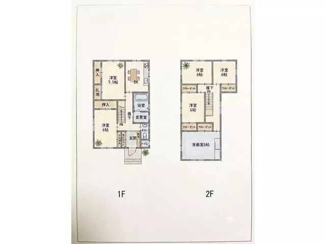 【5DK・Parking for 3 cars】A two-story home surrounded by lush greenery with good sunlight exposure.