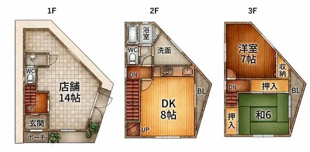 Daito City, Sanka 3-chome (Nozaki Station) 1 above ground and 3 below ground 2DK