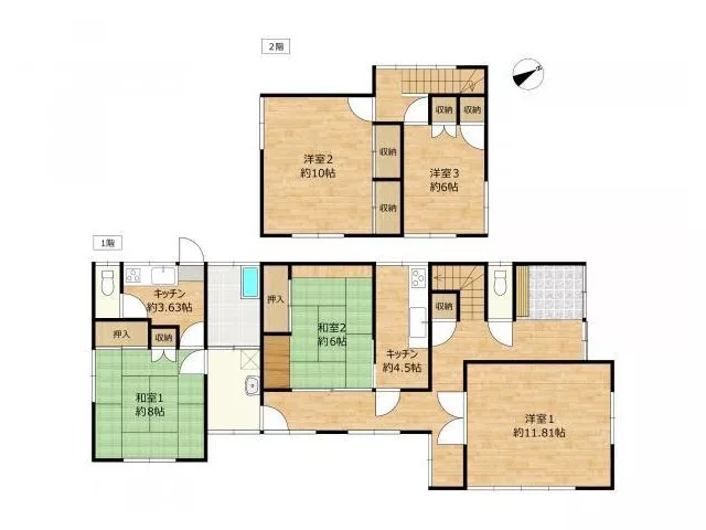 [Has leaks, reconstruction not possible] A 2-story 5KK with all rooms over 6 tatami mats.