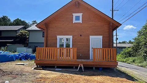 Newly built log house for single-family home