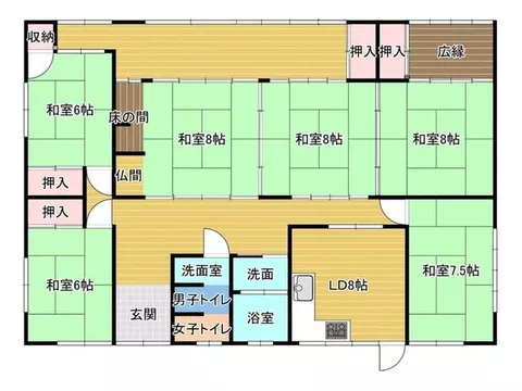 Popular single-story house! The land area is spacious at 149.41 tsubo. It also comes with a warehouse and garage.