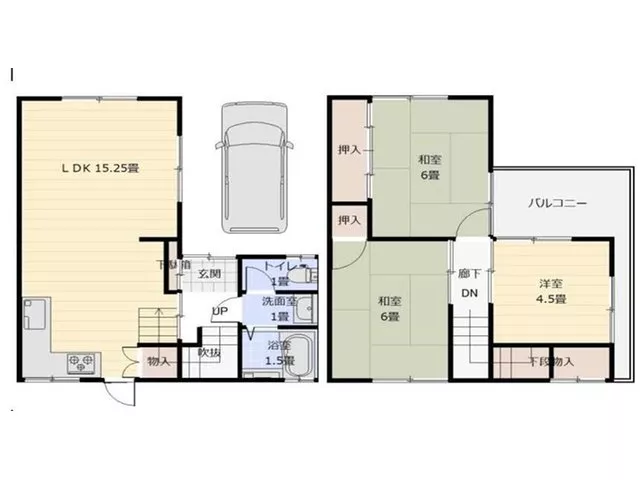 Flat to the station, LDK over 15 tatami mats, two-story building, warm water washing toilet seat, city gas, flat land