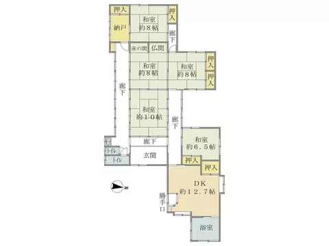 Over 150 tsubo of land area, charming single-story house! Parking for more than 4 cars. Near the coastal bypass.