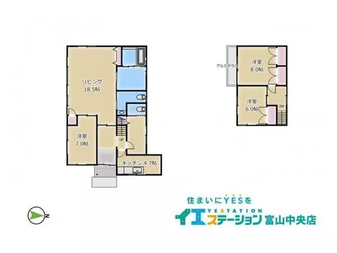Spacious land with a single-family house, handrails, and a slope available