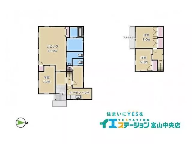 Spacious land with a single-family house, handrails, and a slope available