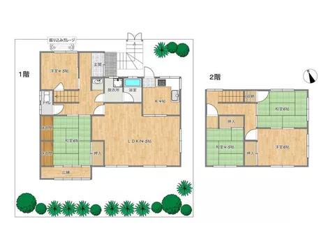 Approximately 41 tsubo of land with a spacious 5LDK. A calm residential environment with a wide veranda and garden.