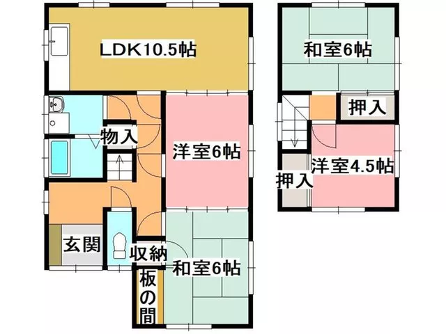 Quiet residential area, Japanese-style room, two-story building, good ventilation, within a developed subdivision.