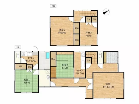 [Water leakage present, reconstruction not allowed] A two-story 5KK with all rooms over 6 tatami mats.