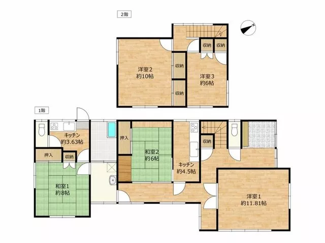[Water leakage present, reconstruction not allowed] A two-story 5KK with all rooms over 6 tatami mats.