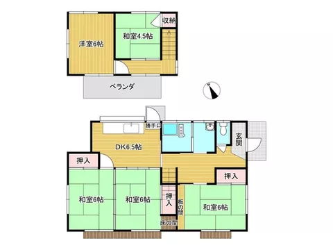 A 5DK two-story house located in a quiet residential area of Maki, Ishioka City. Parking for one car, equipped with water supply and sewage.