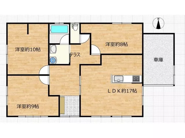 This is a single-story 3LDK with a garage.
