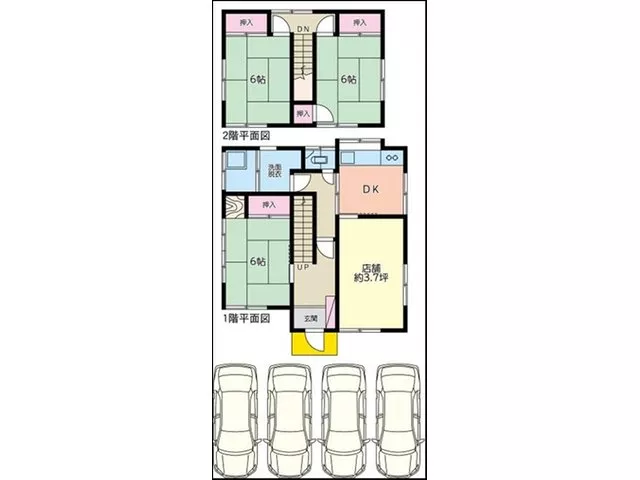 Residential property with store! Garage for 4 cars available! Land 41 tsubo, 11m x 11m corner lot on public road!