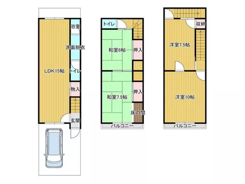A spacious 4LDK three-story steel-framed building, ready for immediate occupancy