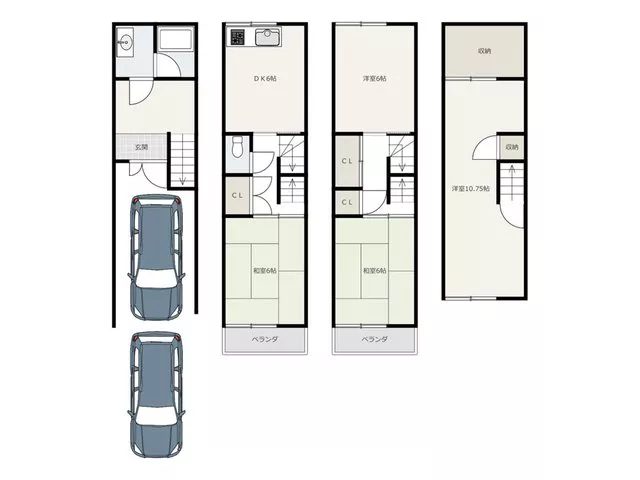 6.8 million yen, 4DK with parking for 2 cars! Spacious living with all rooms over 6 tatami mats