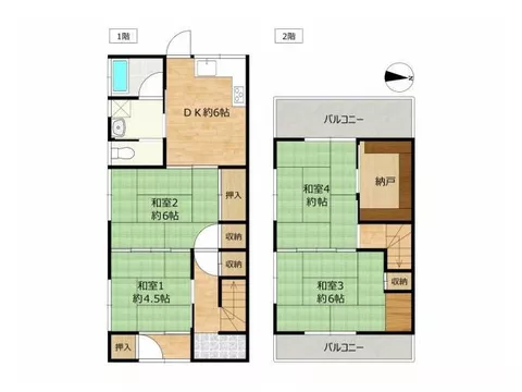 [0 parking spaces, road width 2m] 2-story 4DK with storage and all rooms have closets.