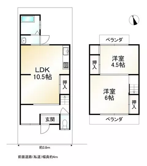Shimonoseki, Yamashina Ward, Kyoto City, 2-story building, 2LDK